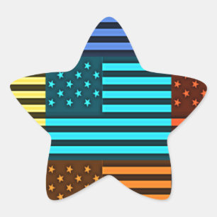 Sticker Étoile Drapeau USA multicolore à damiers vectoriel art mo