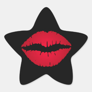 Sticker Étoile Empreinte de rouge à lèvres rouge riche