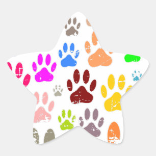 Sticker Étoile Empreintes de pattes de chiens colorés en détresse