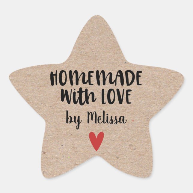 Sticker Étoile Fait Maison Avec Amour Kraft Personnalisé (Devant)
