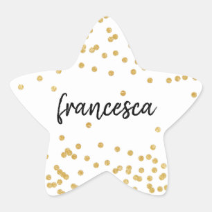 Sticker Étoile Faux Gold Confetti et Brush Nom Lettré