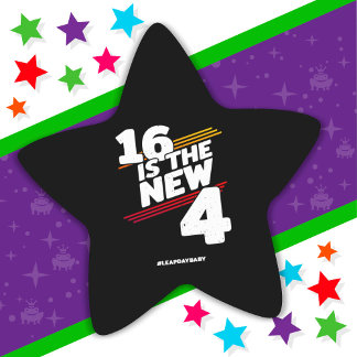 Sticker Étoile Fête d'anniversaire pour les 16 ans du jour bissex