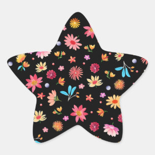 Sticker Étoile Fleurs mignonnes Pettit en noir