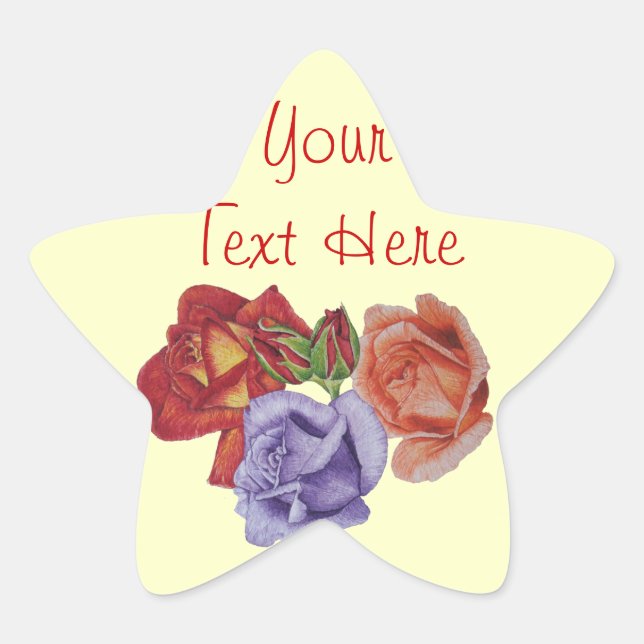 Sticker Étoile fleurs roses rouges et bourgeons roses art floral (Devant)