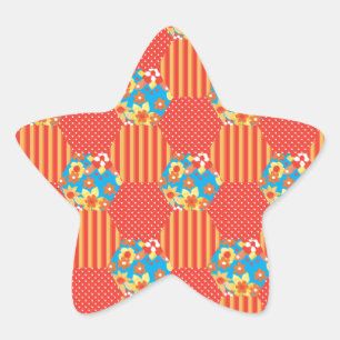 Sticker Étoile Floral Ditsy, Rayures, Patchwork Pois