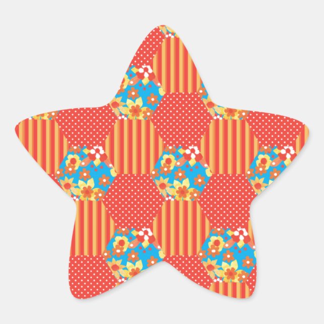 Sticker Étoile Floral Ditsy, Rayures, Patchwork Pois (Devant)