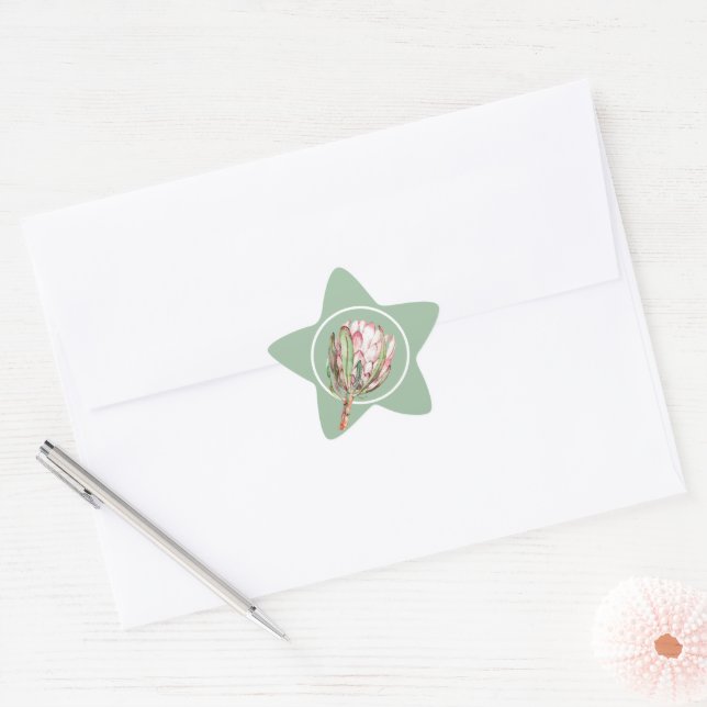 Sticker Étoile Flore de thé rose tropicale sur la menthe (Enveloppe)
