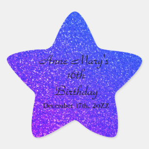 Sticker Étoile Glittery Blue Sparkle Nom personnalisé 16e anniver