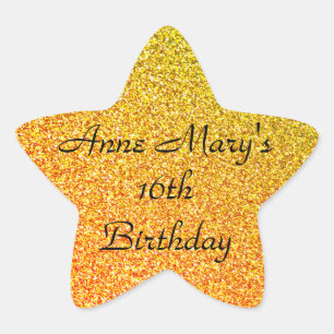 Sticker Étoile Glittery Gold Sparkle 16e anniversaire Nom personn