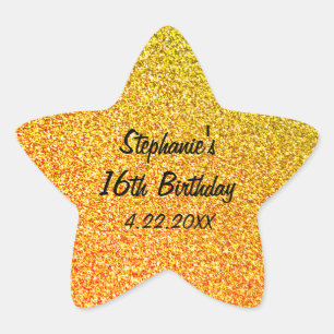 Sticker Étoile Glittery Gold Sweet sixteen 16e fête d'anniversair