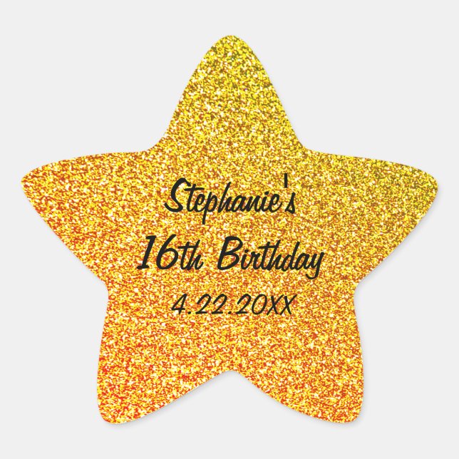 Sticker Étoile Glittery Gold Sweet sixteen 16e fête d'anniversair (Devant)