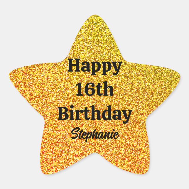 Sticker Étoile Gold Parties scintillant Black Happy 16e anniversa (Devant)