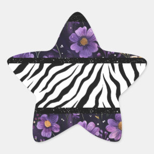 Sticker Étoile Gras zèbre violet fleuri noir couleur sac fourre-t