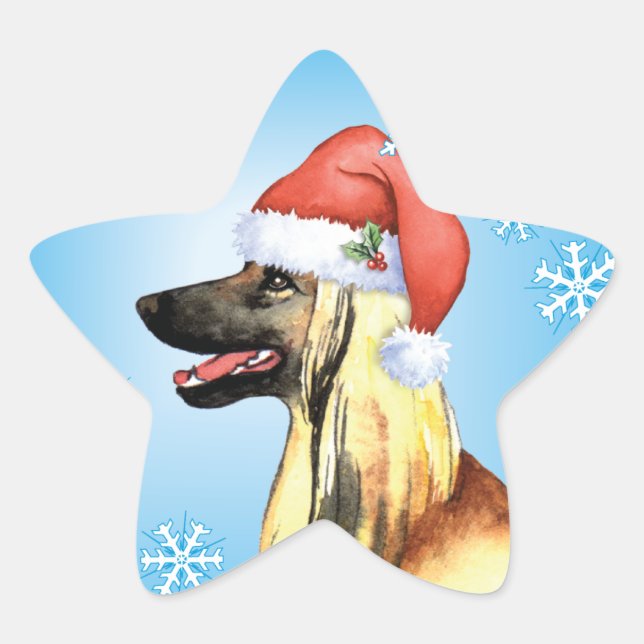 Sticker Étoile Heureux Howliday Afghan Hound (Devant)