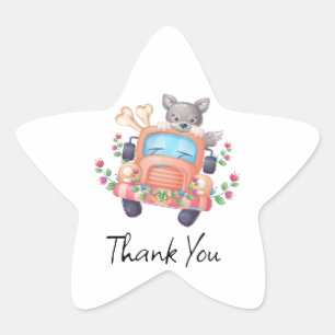 Sticker Étoile hurler avec Joy Cute Grey Wolf