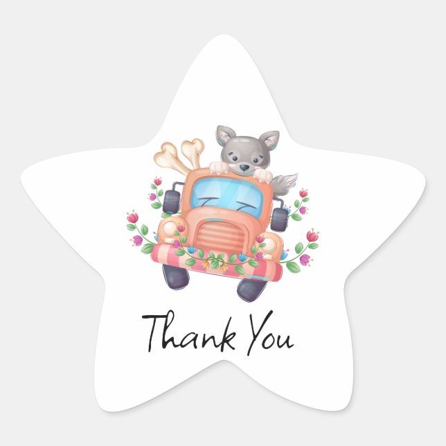 Sticker Étoile hurler avec Joy Cute Grey Wolf (Devant)