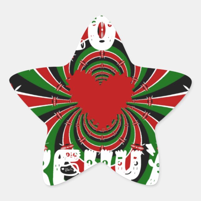 Sticker Étoile I Love Heart Kenya : Dynamic Flag Art (Devant)