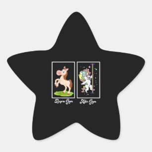 Sticker Étoile Illustration drôle Unicorne Avant Après Gym