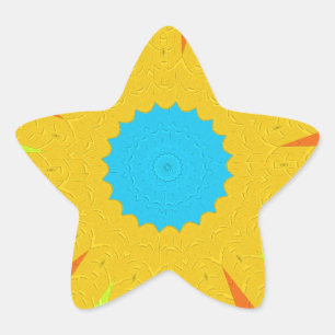 Sticker Étoile Impression Cyan et Gold Mandala Art