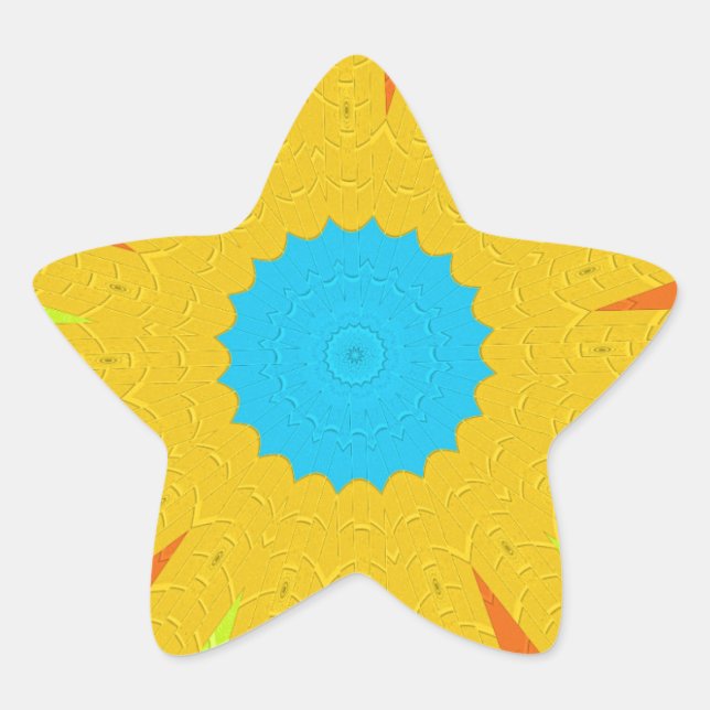 Sticker Étoile Impression Cyan et Gold Mandala Art (Devant)