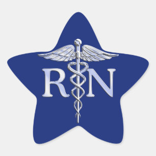 Sticker Étoile Infirmière inscrite RN Silver Caduceus Navy Blue d