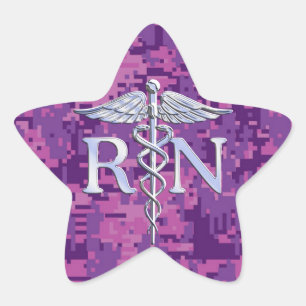 Sticker Étoile Infirmière inscrite RN Silver Caduceus sur Camo R