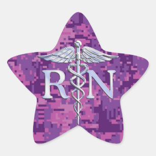 Sticker Étoile Infirmière inscrite RN Silver Caduceus sur Camo Ro