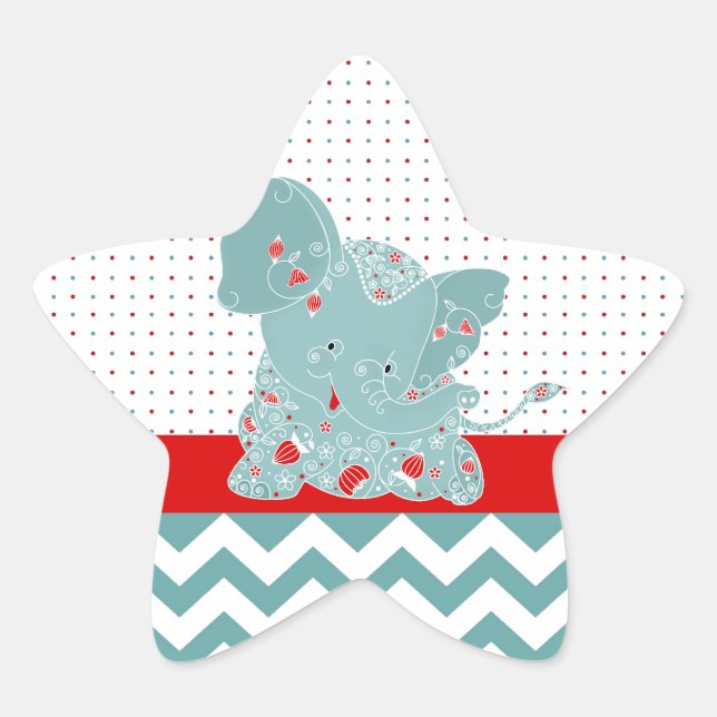 Sticker Étoile Joli adorable fleurs tendance bébé éléphant (Devant)