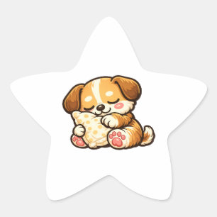 Sticker Étoile Joli chiot endormi avec oreiller
