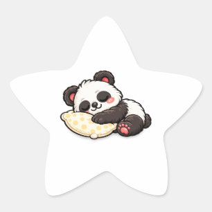 Sticker Étoile Joli panda endormi avec oreiller