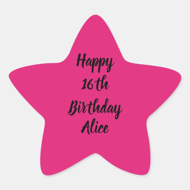 Sticker Étoile Joyeux 16e anniversaire rose noir Nom personnalisé (Devant)