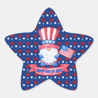Sticker Étoile Joyeux 4 juillet mignonne Aquarelle Gnomes Bleu