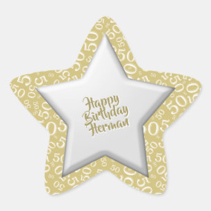 Sticker Étoile Joyeux anniversaire : 50 Numéro Motif Or et blanc