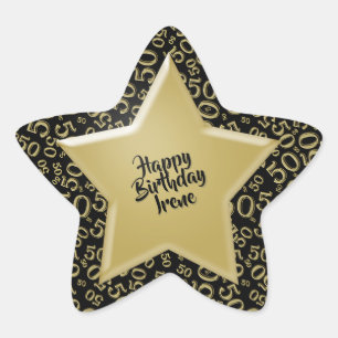 Sticker Étoile Joyeux anniversaire : 50 Numéro Motif Or et Noir