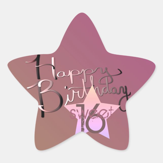 Sticker Étoile "Joyeux Anniversaire Sweet 16 !" Purple écrit à la (Devant)