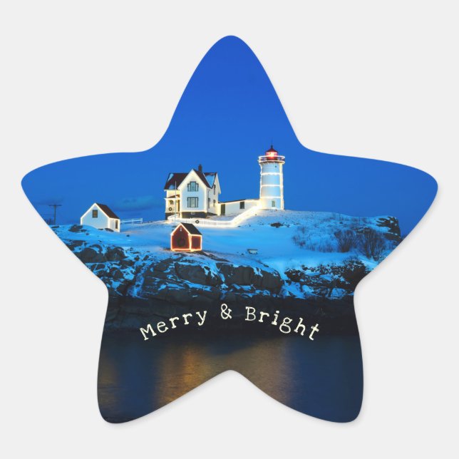 Sticker Étoile Joyeux et brillant nubble phare de Noël (Devant)