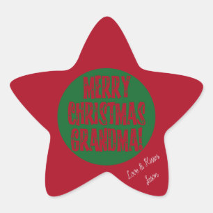 Sticker Étoile Joyeux Noël Grand-mère Rouge Green Stars Typograph