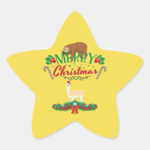 Sticker Étoile Joyeux Noël mignonne Llama avec une cheminée couch