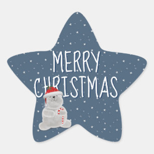 Sticker Étoile Joyeux Noël sur les étoiles et l'ours polaire