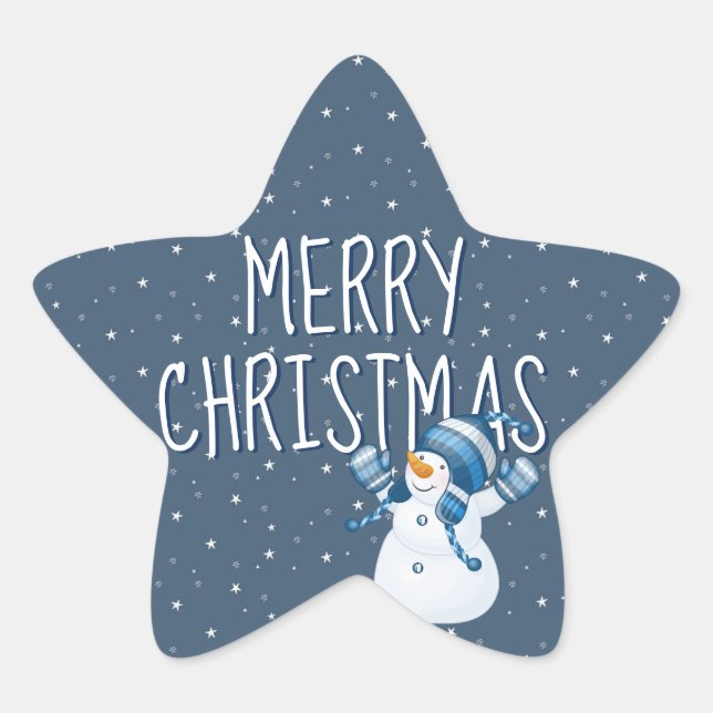 Sticker Étoile Joyeux Noël sur les étoiles et Snowman (Devant)