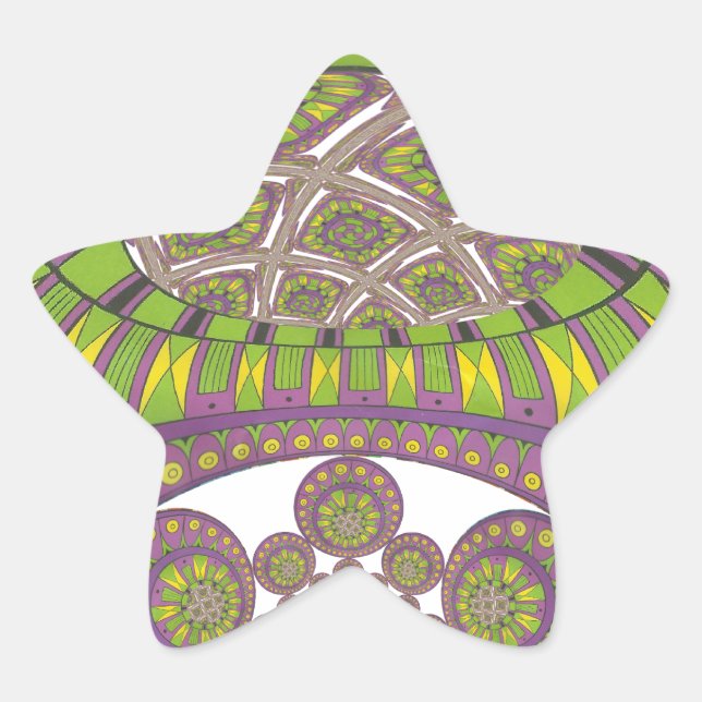 Sticker Étoile Kaleidoscope africain violet et jaune traditionnel (Devant)
