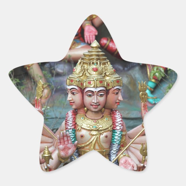 Sticker Étoile La déesse Durga avec trois têtes temple hindou (Devant)