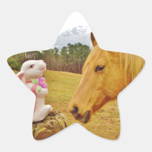 Sticker Étoile Lapin blanc et Cheval jaune