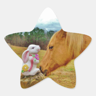Sticker Étoile Lapin blanc et Cheval jaune