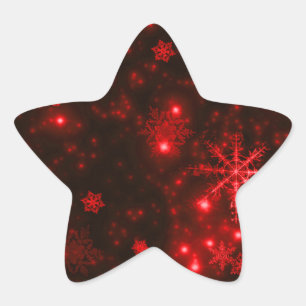 Sticker Étoile Les flocons de neige sur l'Arrière - plan rouge pr