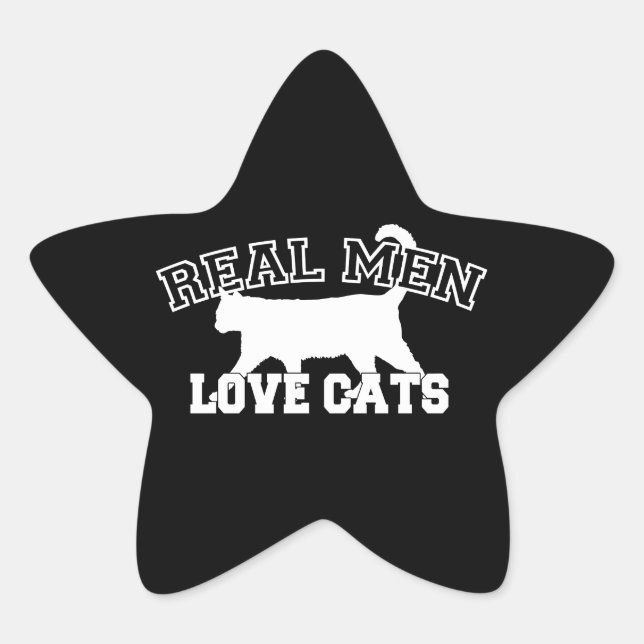 Sticker Étoile Les vrais hommes aiment les chats Silhouette blanc (Devant)