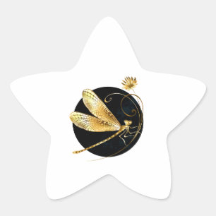Sticker Étoile libellule d'or en cercle noir