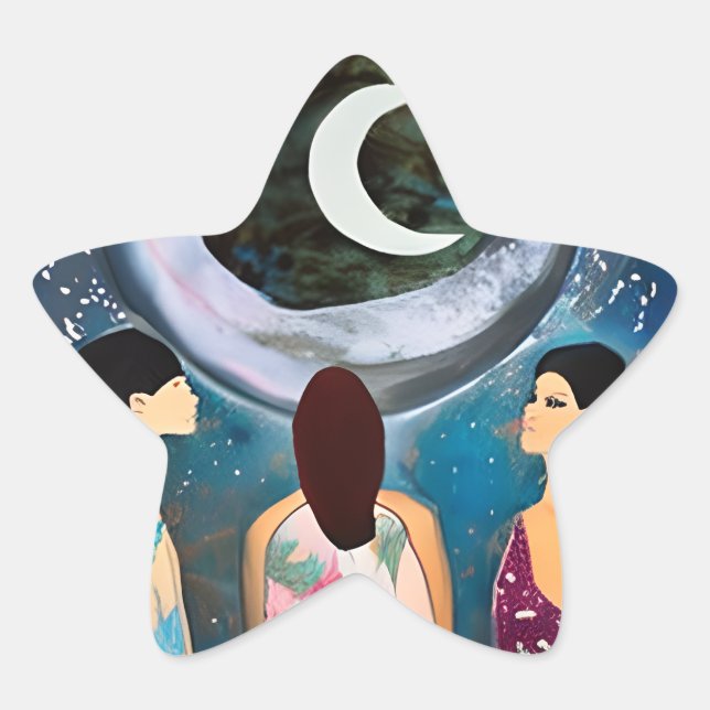 Sticker Étoile L'oeuvre d'art de la lune qui bénit les femmes (Devant)