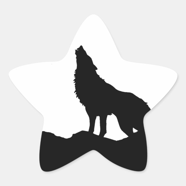 Sticker Étoile Loup solitaire debout sur une colline (Devant)