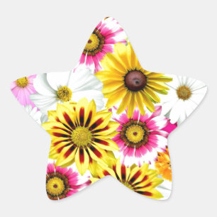 Sticker Étoile Magnifique fleurs rose jaune Accessoires motifs